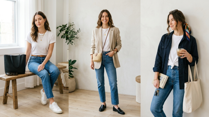 Hvordan du styler basic t-shirt og jeans 10 forskellige veje