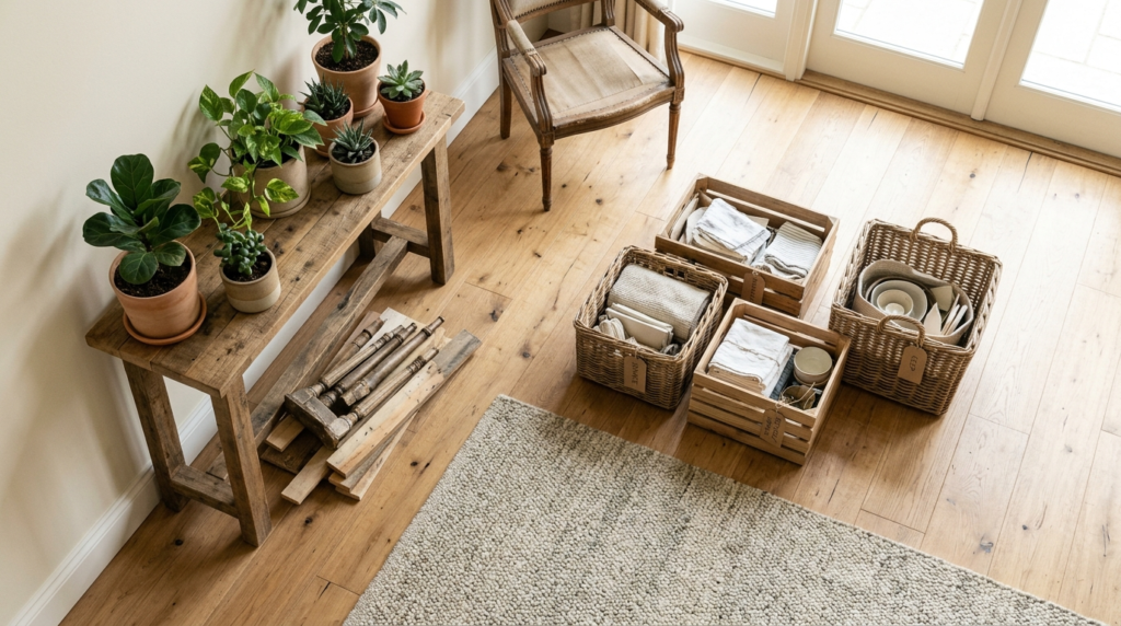 Close-up overhead shot of an elegant home interior during re