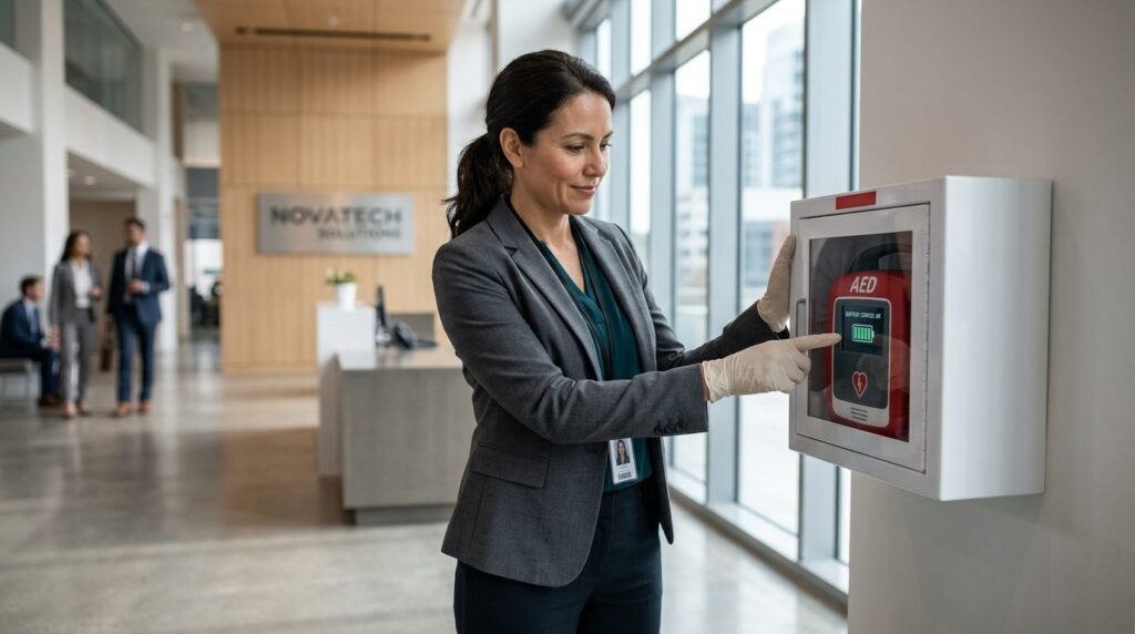 Professional stockfoto in 16:9 format: Confident female safe
