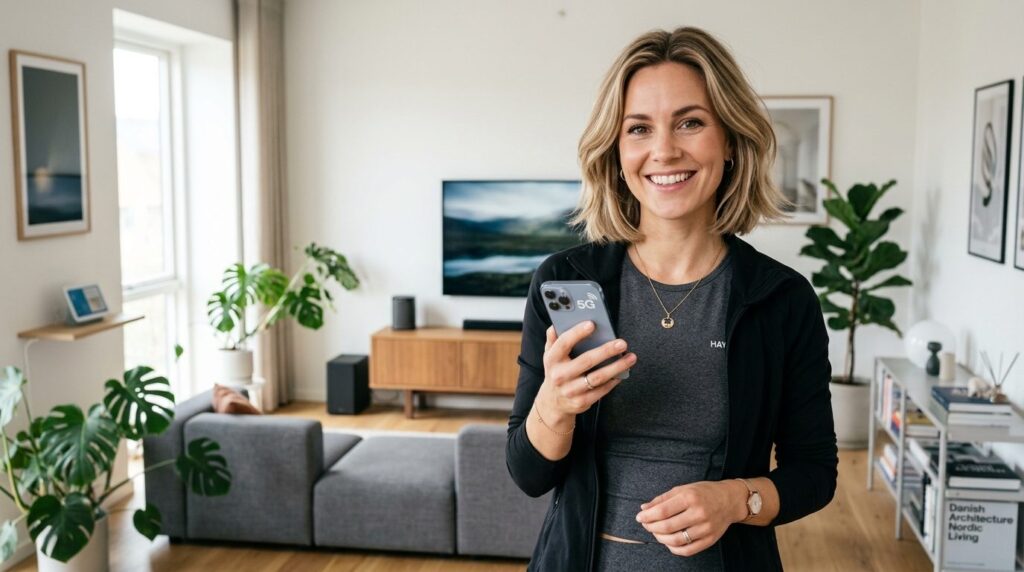 Close-up of a fashion-forward Danish woman in her 30s, weari