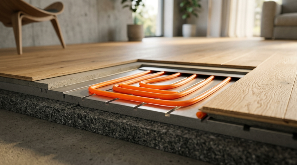Close-up detail shot of a modern sustainable floor construct