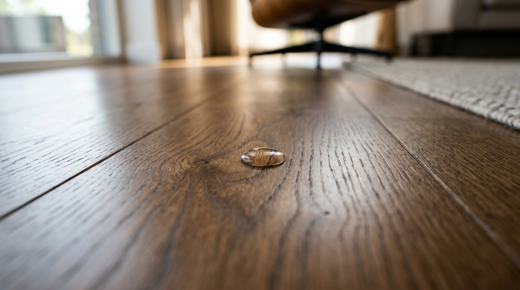 Close-up detail shot of elegant wooden designer floor with i