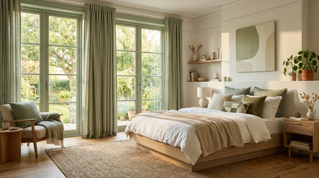 Stylish bedroom interior showcasing statement windows with m